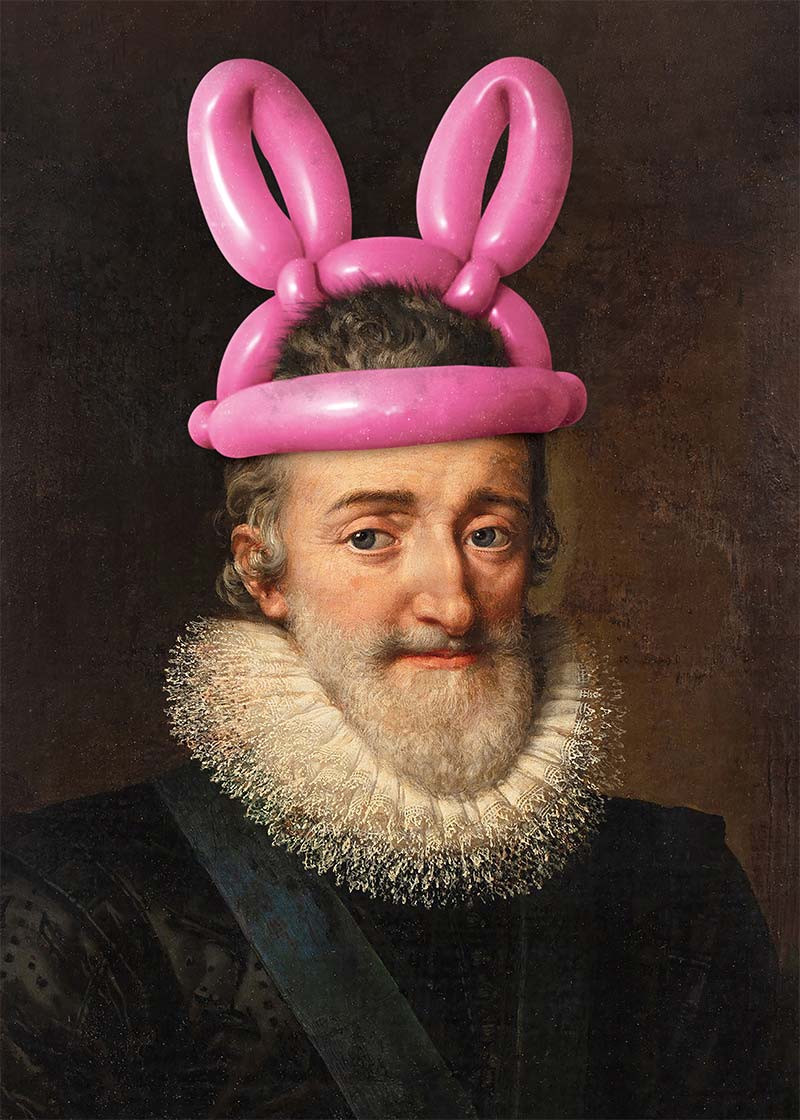 King Henri of France with Balloon Bunny Rabbit Ears 30x40cm Matte Clearance Print