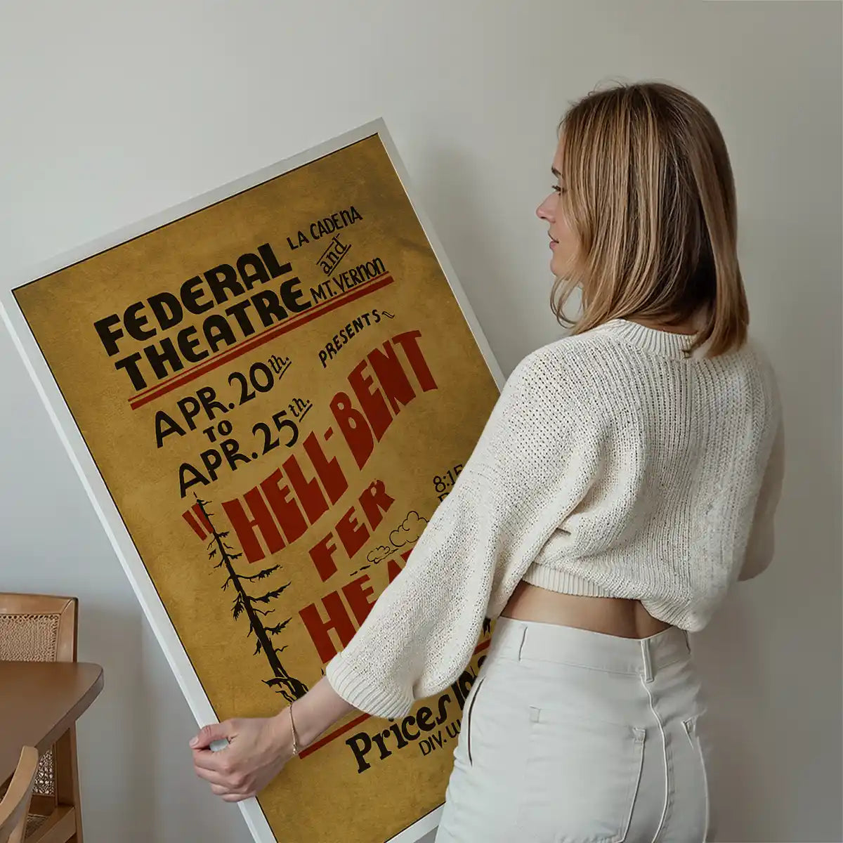 Federal Theatre vintage poster print displayed on a wall in a styled room