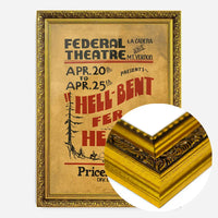 Federal Theatre vintage poster print in an ornate gold frame, side profile