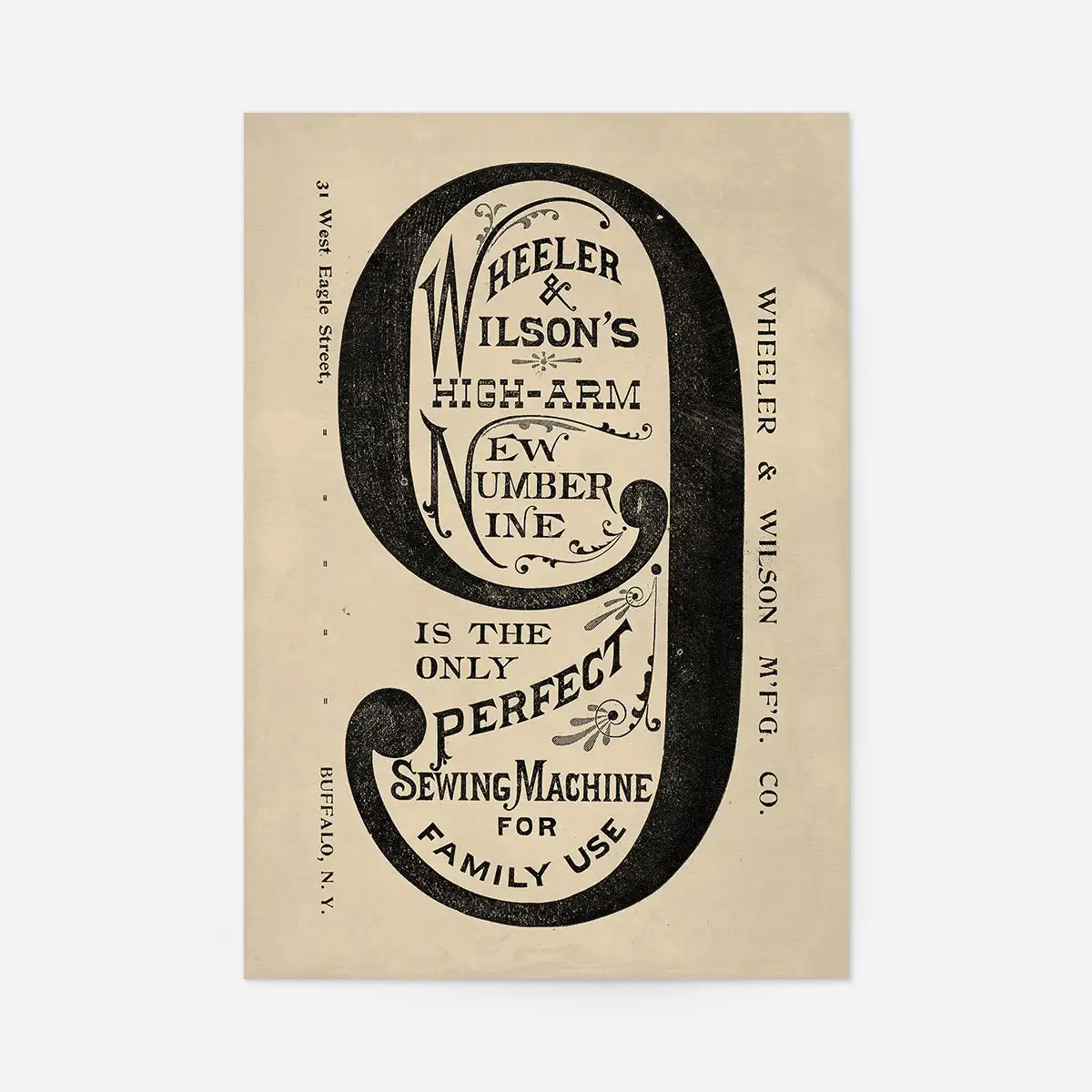 Wheeler and Wilsons Number 9 Sewing Machine Typography Print