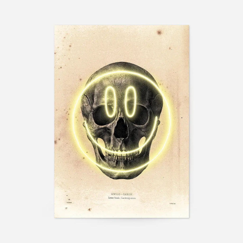 Happy Face Skull Neon Print
