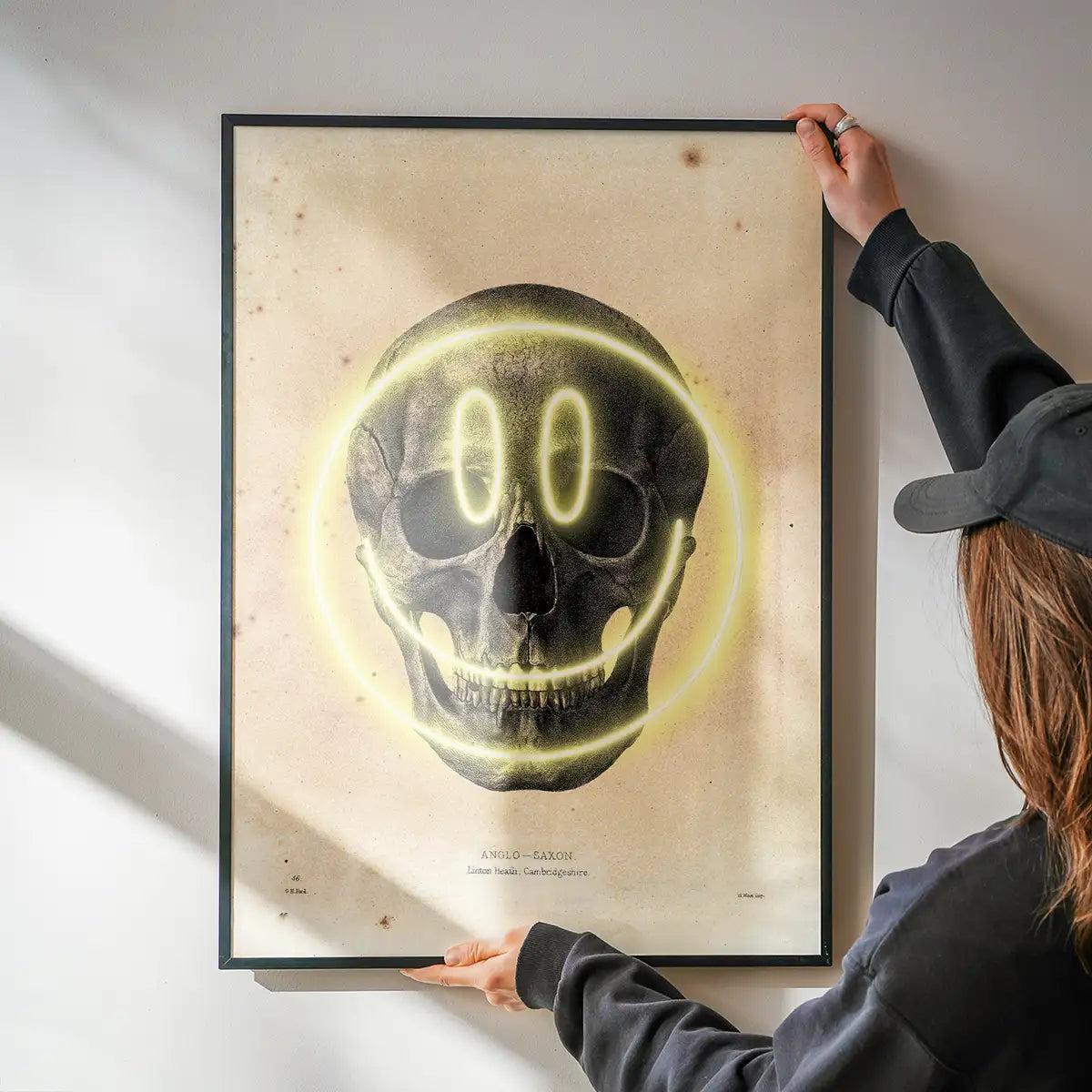 Happy Face Skull Neon Print
