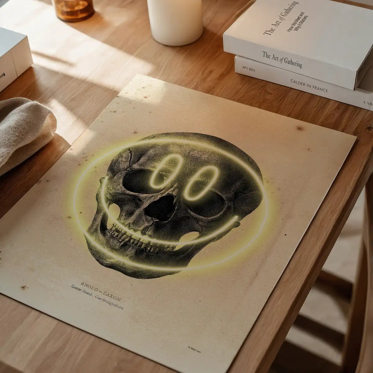 Happy Face Skull Neon Print