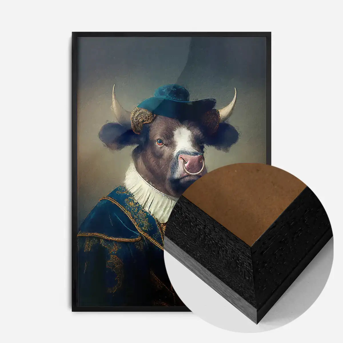 Bull with Hat Animal Head Portrait Print