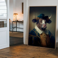 Bull with Hat Animal Head Portrait Print