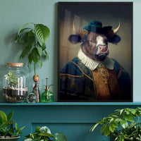 Bull with Hat Animal Head Portrait Print
