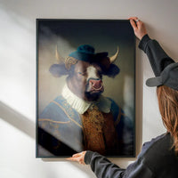 Bull with Hat Animal Head Portrait Print