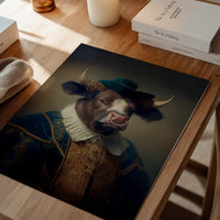 Bull with Hat Animal Head Portrait Print