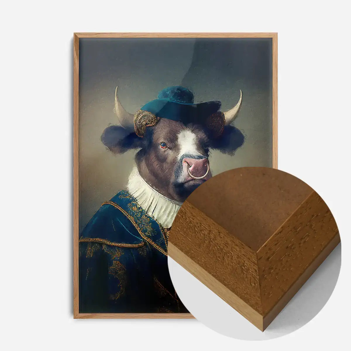 Bull with Hat Animal Head Portrait Print
