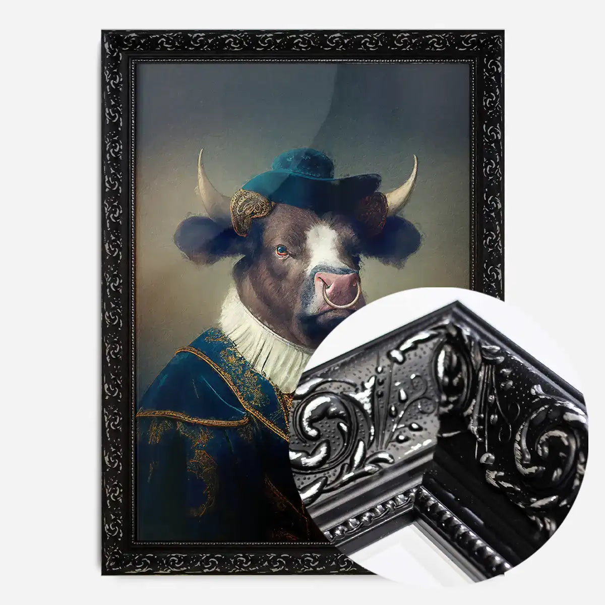 Bull with Hat Animal Head Portrait Print