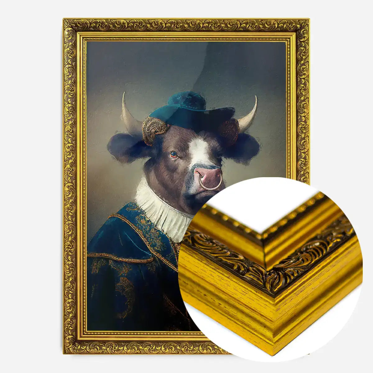 Bull with Hat Animal Head Portrait Print
