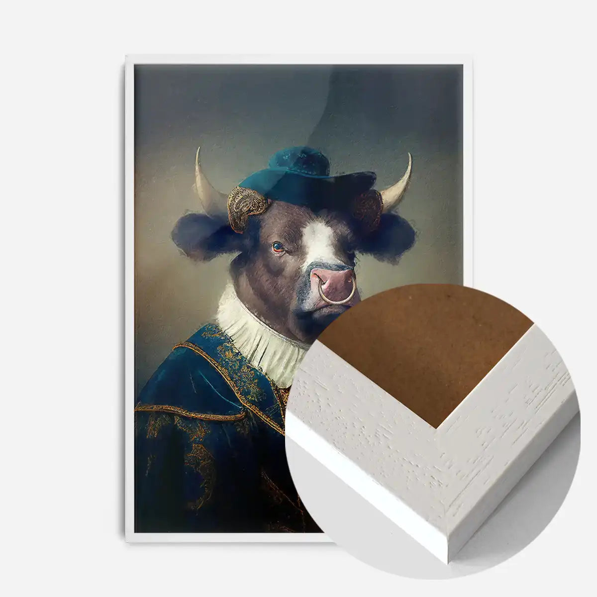 Bull with Hat Animal Head Portrait Print