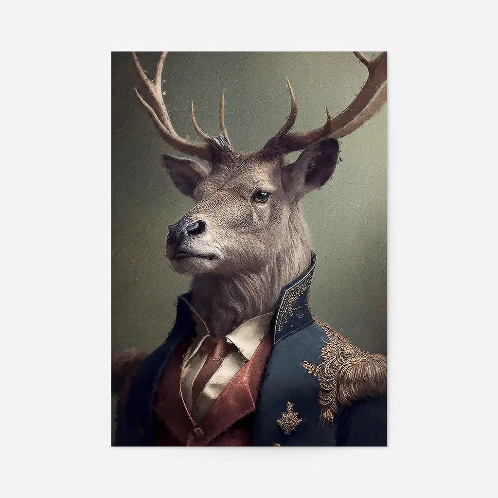 Military Stag Animal Head Portrait Print