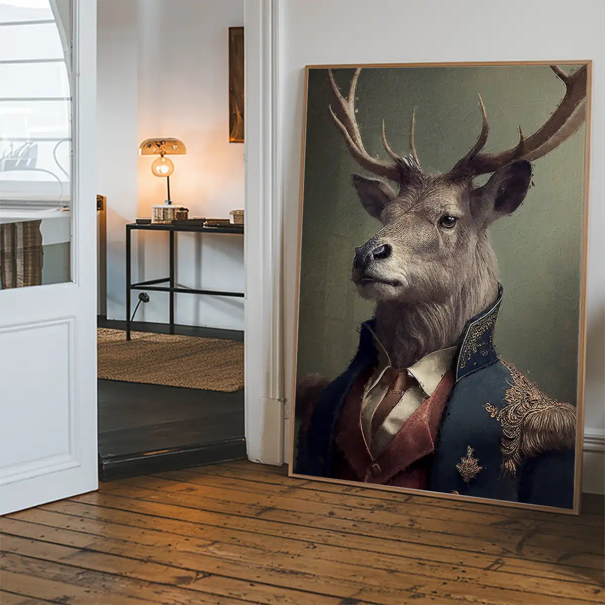 Military Stag Animal Head Portrait Print
