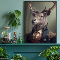 Military Stag Animal Head Portrait Print