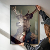 Military Stag Animal Head Portrait Print