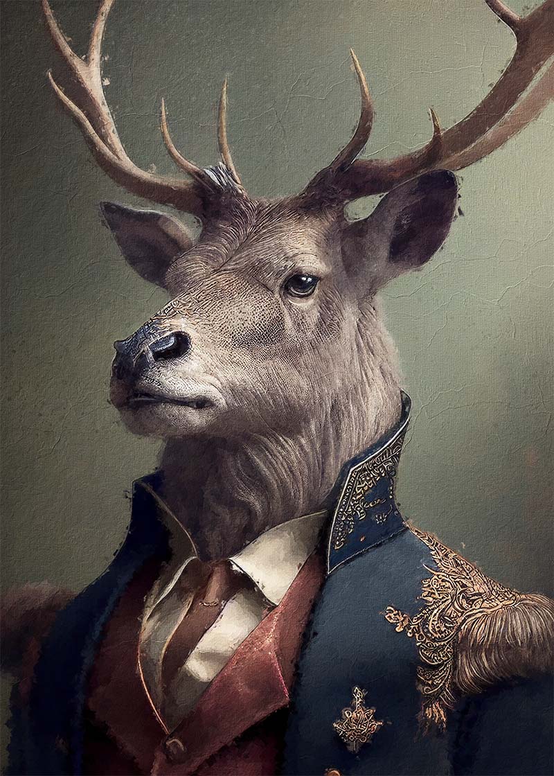 Military Stag Animal Head Portrait 40x50cm Matte Clearance Print