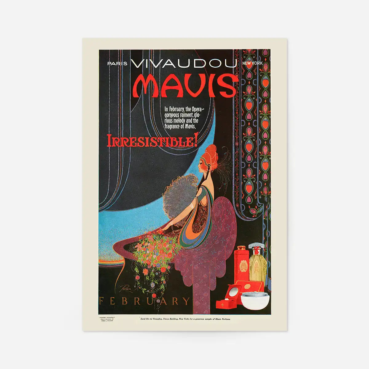 Vivaudous’s Mavis, Irresistible 1920 perfume poster