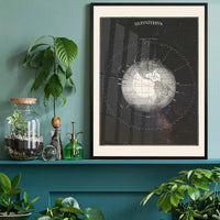 Antique Celestial astronomical chart of Planet Earth