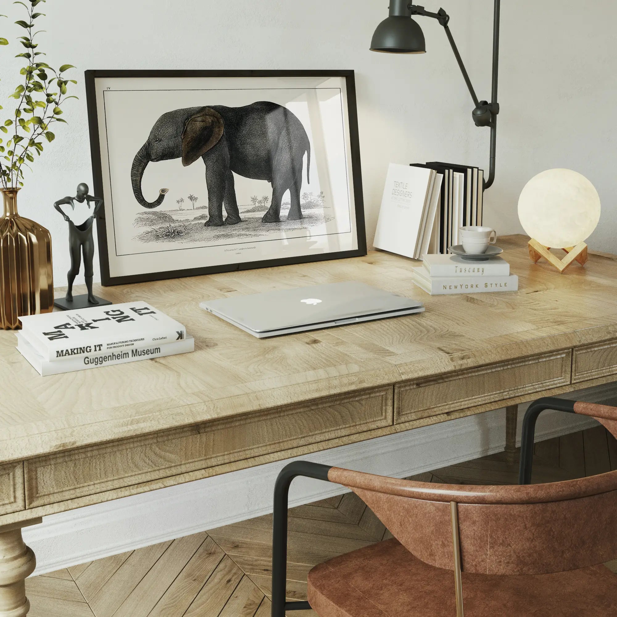 Vintage Dark Grey Elephant 1848 by Oliver Goldsmith