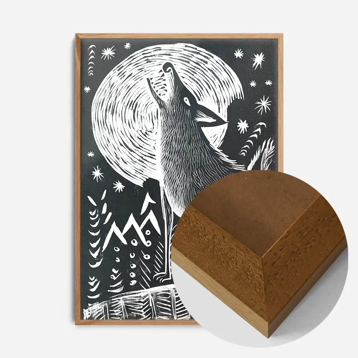 Black and White Wolf Folk Art Print