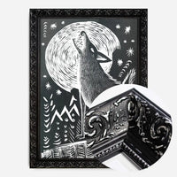Black and White Wolf Folk Art Print