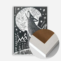 Black and White Wolf Folk Art Print