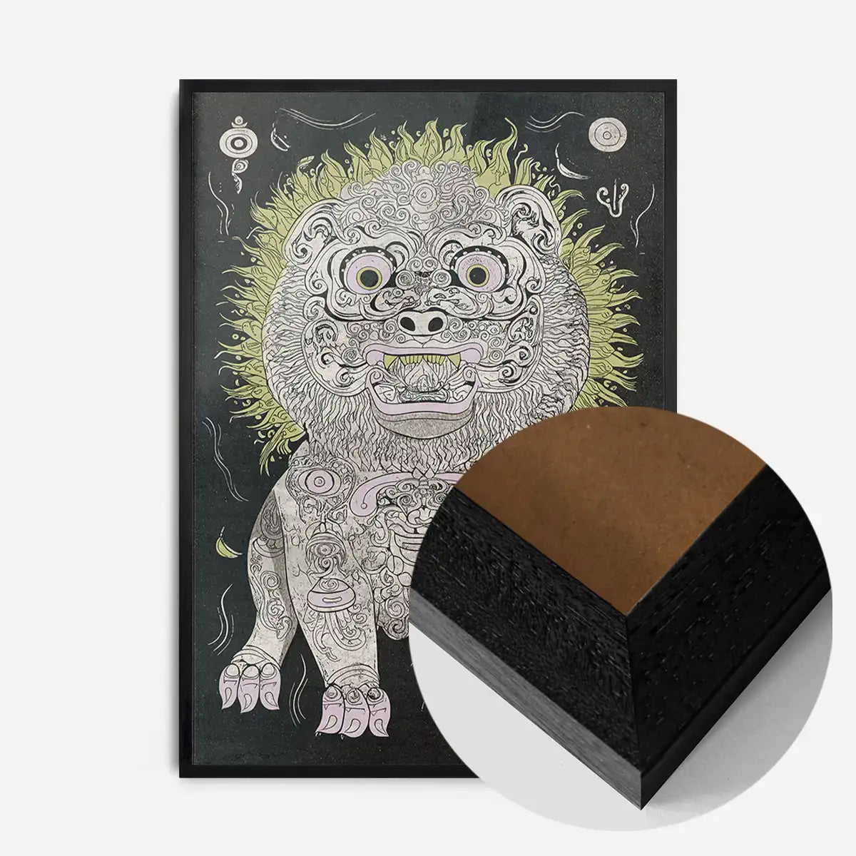 Black and White Lion Folk Art Print