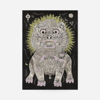 Black and White Lion Folk Art Print