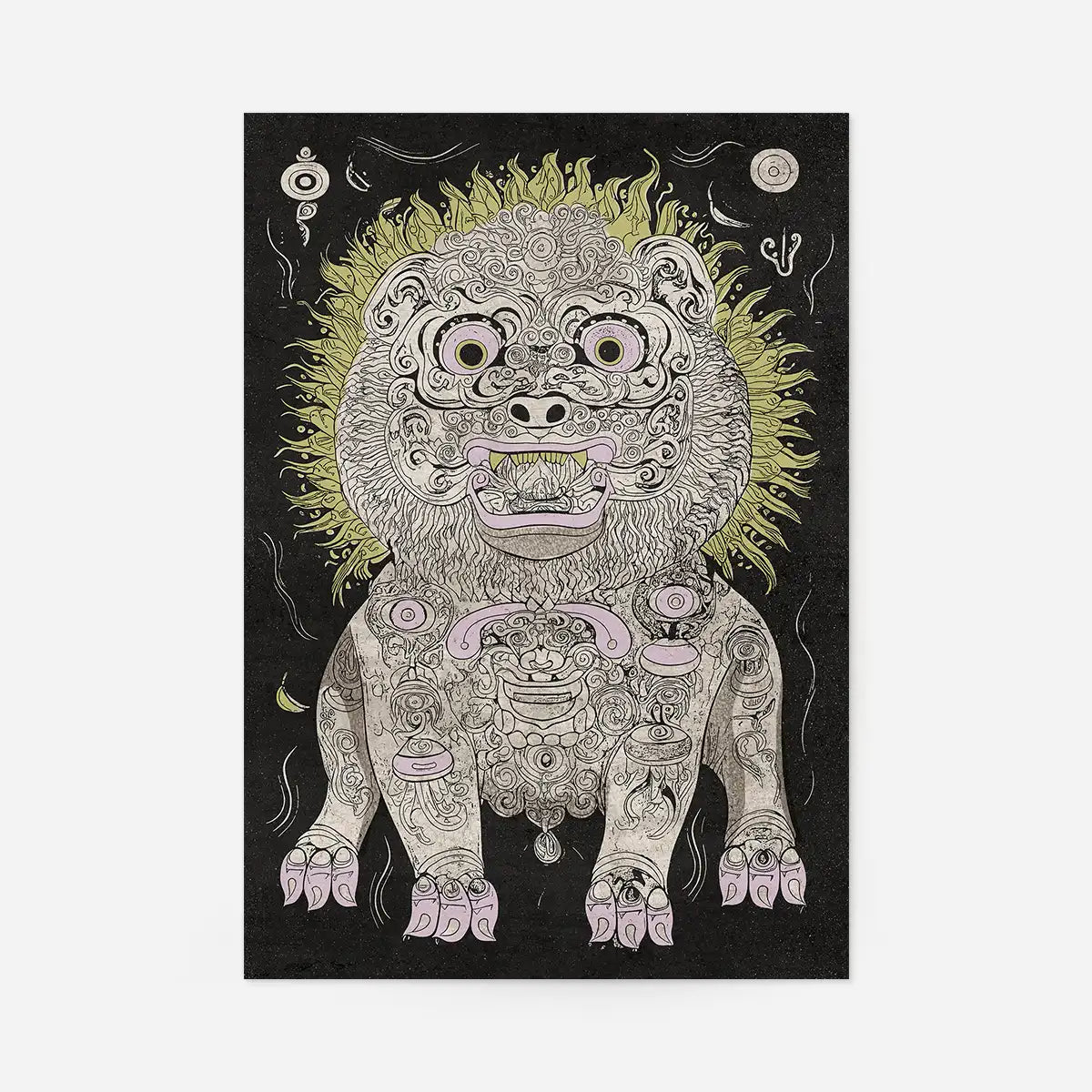 Black and White Lion Folk Art Print
