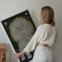 Black and White Lion Folk Art Print