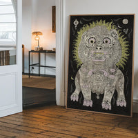 Black and White Lion Folk Art Print