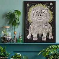 Black and White Lion Folk Art Print