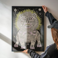 Black and White Lion Folk Art Print