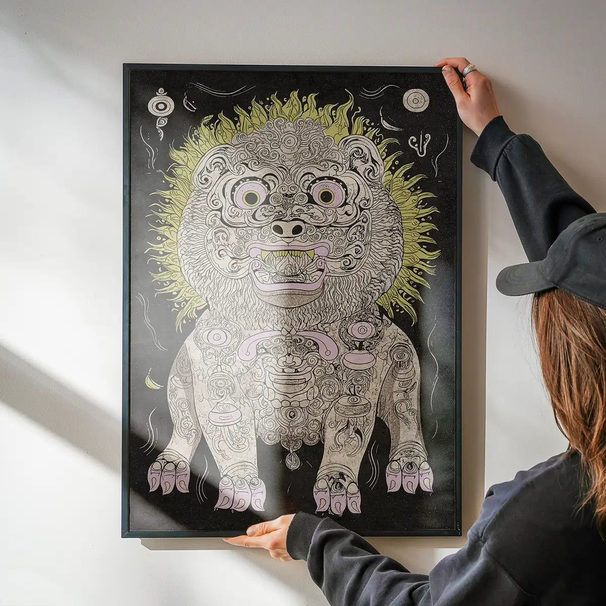 Black and White Lion Folk Art Print