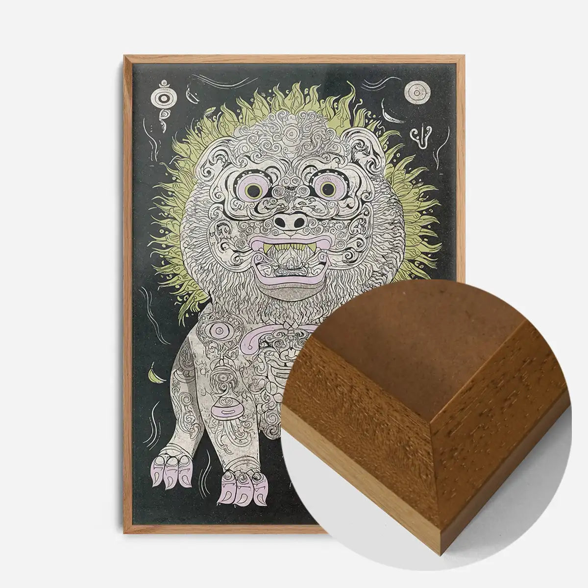 Black and White Lion Folk Art Print
