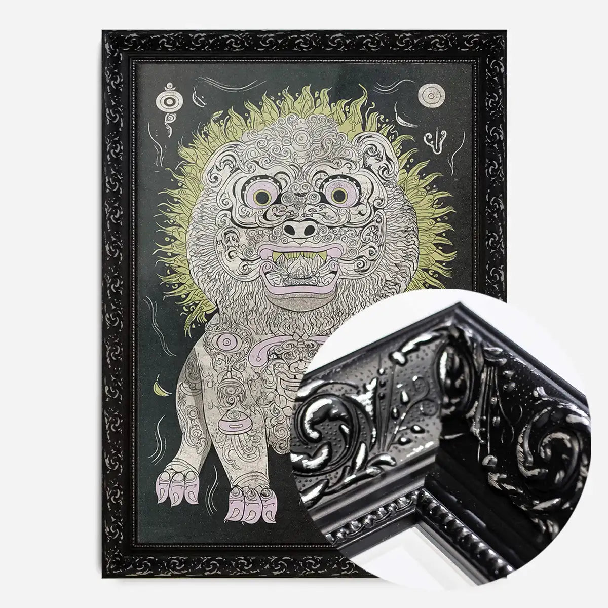 Black and White Lion Folk Art Print