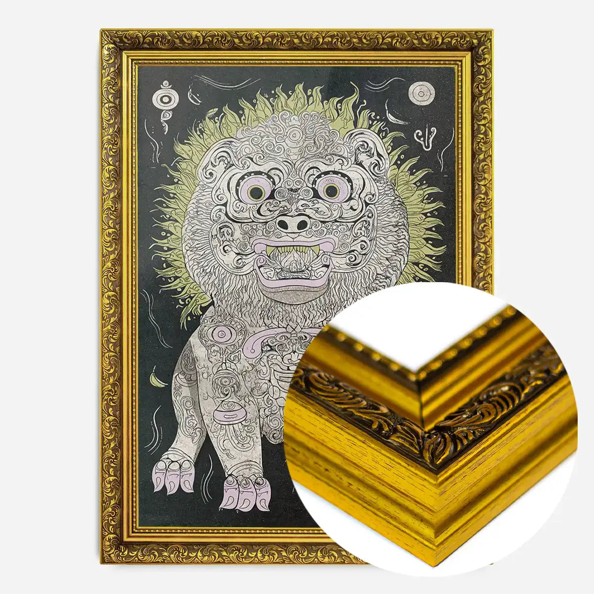 Black and White Lion Folk Art Print