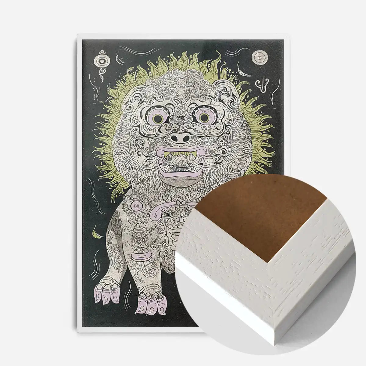 Black and White Lion Folk Art Print