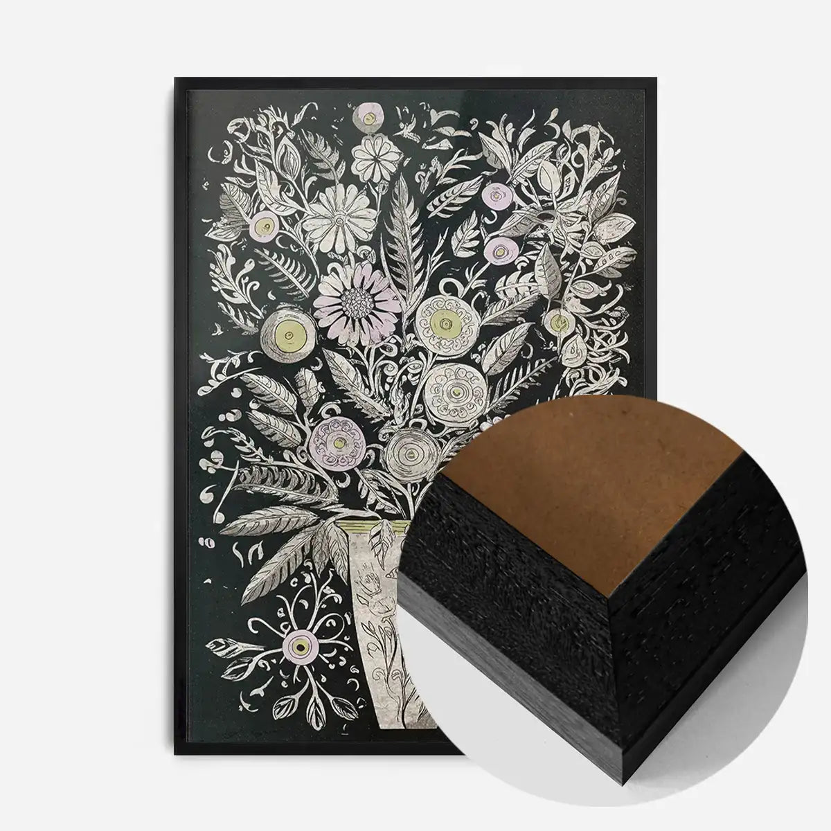 Black and White Flowers Folk Art Print