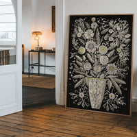 Black and White Flowers Folk Art Print