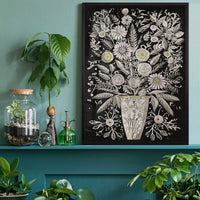 Black and White Flowers Folk Art Print