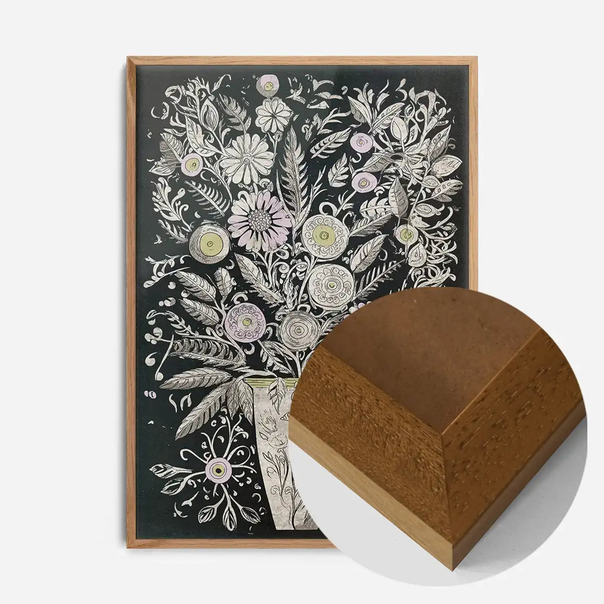Black and White Flowers Folk Art Print
