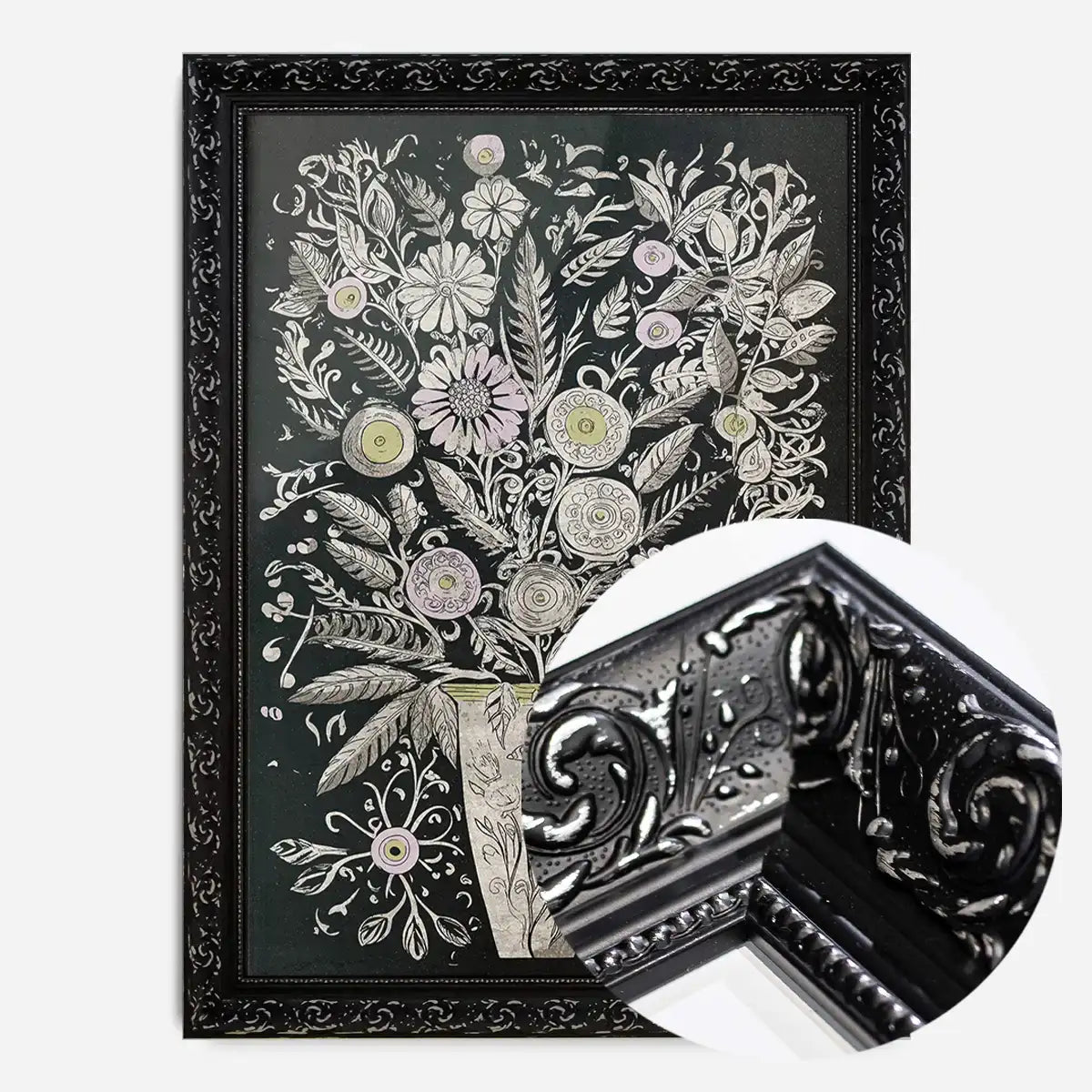 Black and White Flowers Folk Art Print