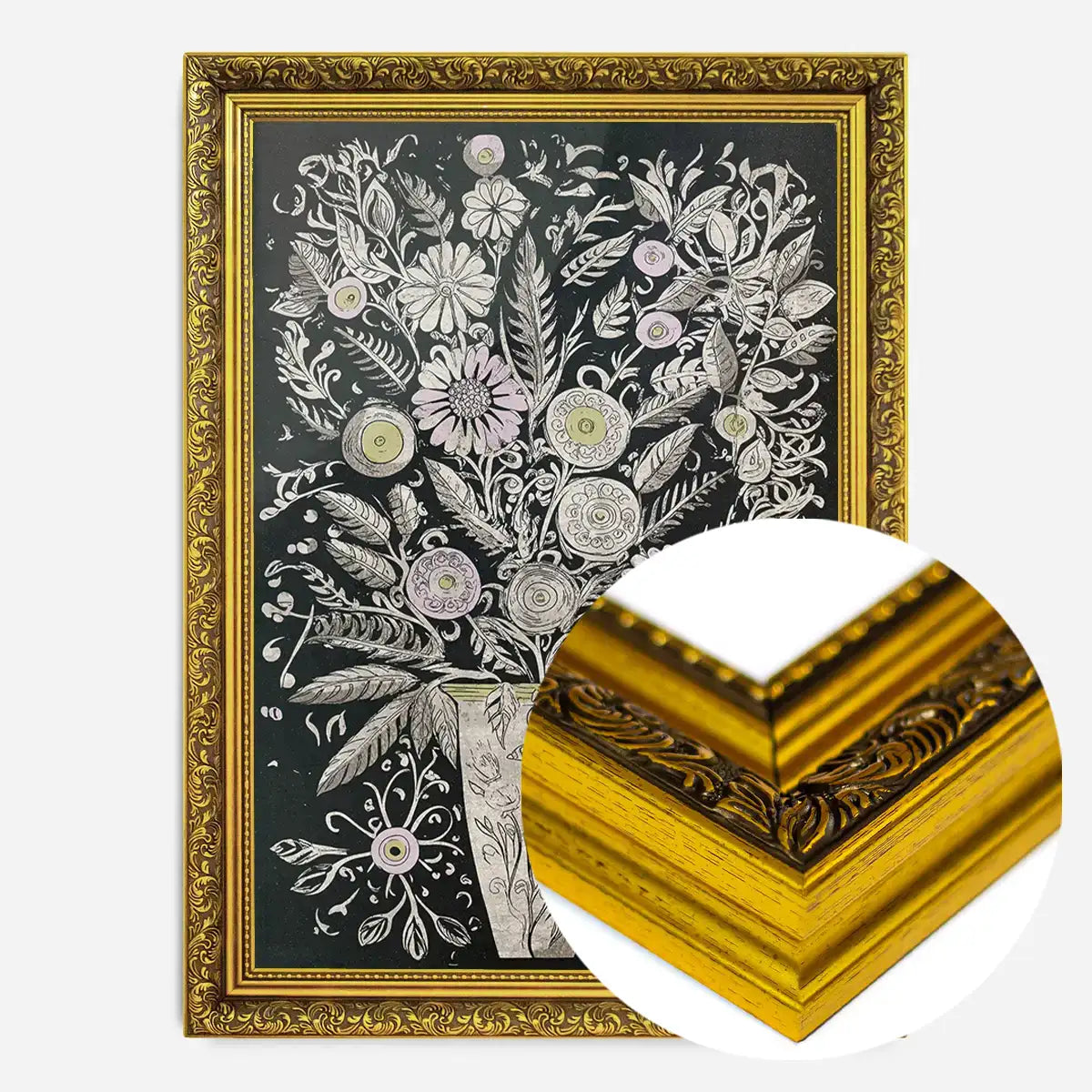 Black and White Flowers Folk Art Print