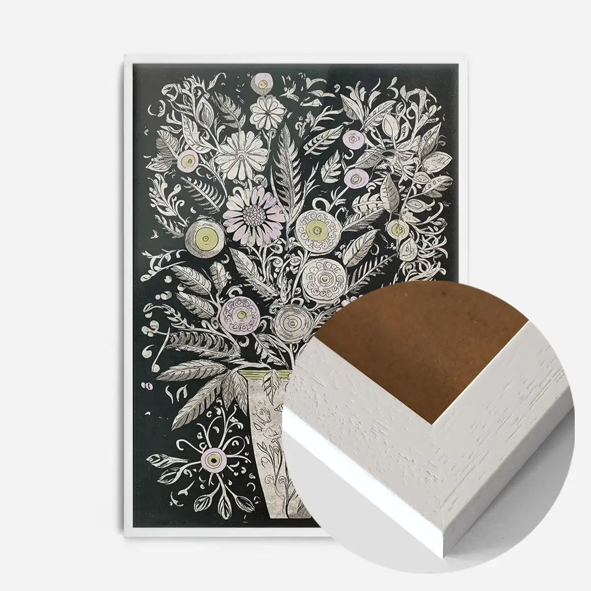 Black and White Flowers Folk Art Print