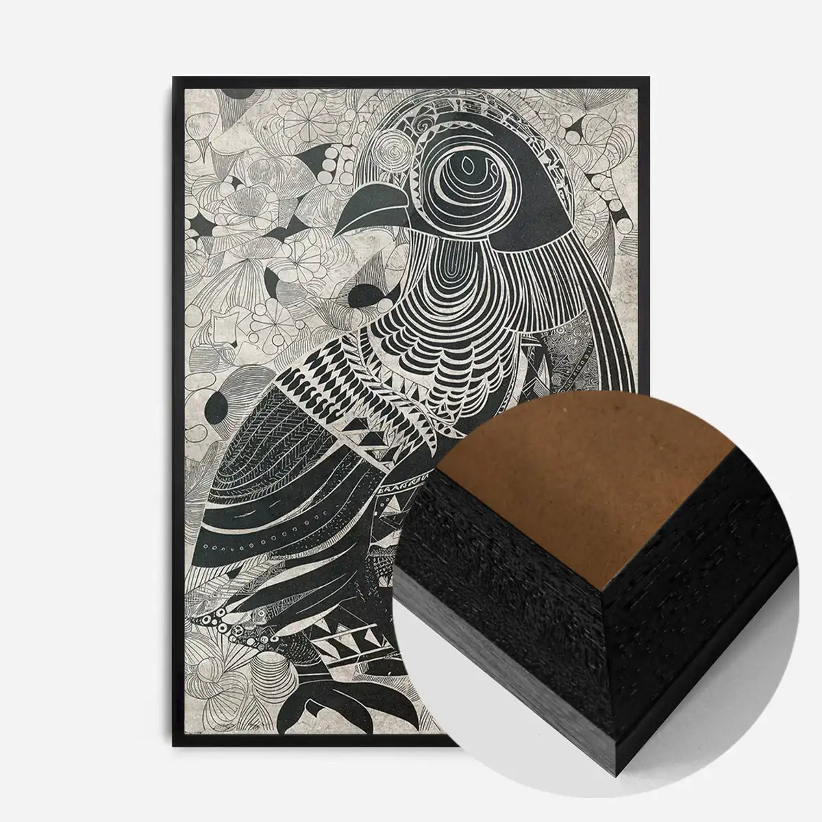 Black and White Bird Folk Art Print