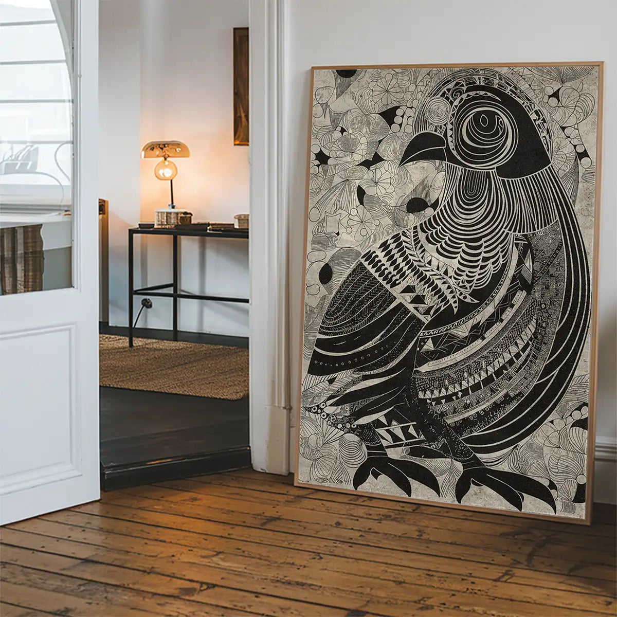 Black and White Bird Folk Art Print