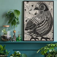 Black and White Bird Folk Art Print