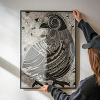 Black and White Bird Folk Art Print